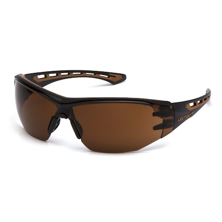 Carhartt Easley, Safety Glasses, anti-fog, sandstone bronze Lens, Black and tan Frame CHB818ST
